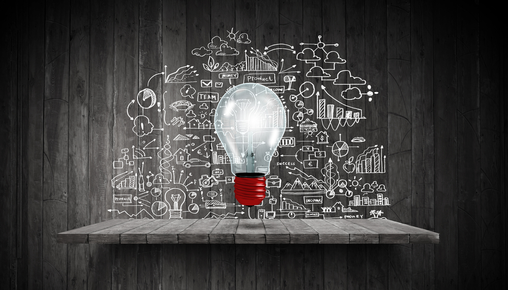 Light bulb and drawing business strategy at background-1